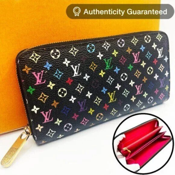 Authentic Louis Vuitton Monogram Multicolor Zippy Wallet Black Pink - Picture 2 of 10